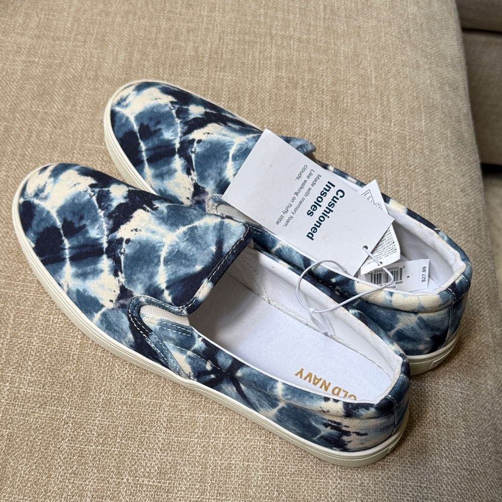NWT Old Navy - Blue Tie-Dye Slip-On Sneakers - Size 9